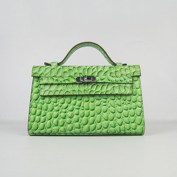 AAA Hermes Kelly 22 CM Stone Veins Leather Handbag Light Green H008 On Sale - Click Image to Close